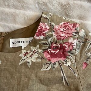 Vintage Adolfo Studio 16 Tan Pink Spring Classic Floral Workwear Femme Dress